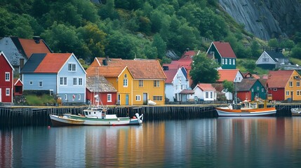 Fototapeta premium 71. A quaint seaside village with colorful houses and fishing boats