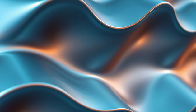 Abstract silk-like waves in turquoise and orange tones creating a luxurious texture, metal panel texture background