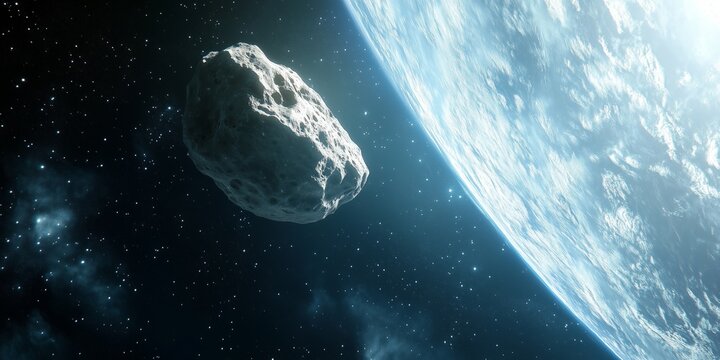 2024 PT5 Asteroid in space orbiting near Earth forming a Mini Moon