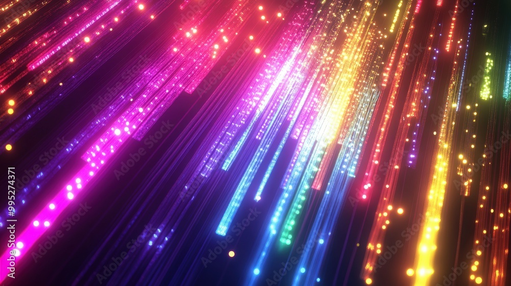 Aufkleber 3d render featuring an abstract background with a colorful spectrum of neon rays and glowing lines, 