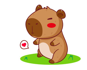 Cute Capybara Cartoon Vector. Adorable and Kawaii Animal Concept Design. Hand drawn style. Icon Mascot Logo Illustration. Isolated White Background.
