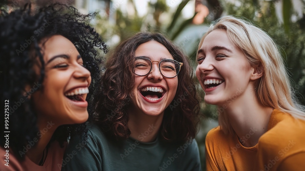 Wall mural Joyful Moments Among Friends in Natural Setting