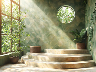 Serene Indoor Space with Natural Light and Greenery