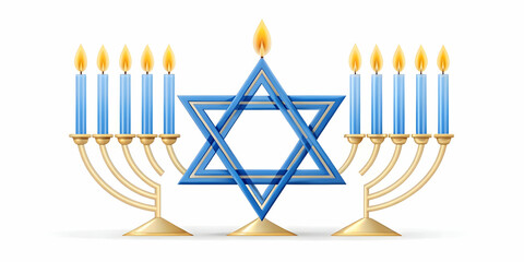 Flat Isolated Star of David with Hanukkah Candles - Infographic Element for Religious Symbols & Hanukkah Celebration, Simple Vector Illustration