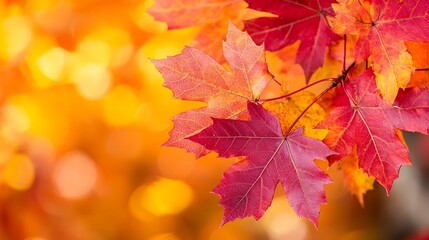 Obraz premium Maple tree leaves close-up view in autumn, yellow, orange and red tree leaves