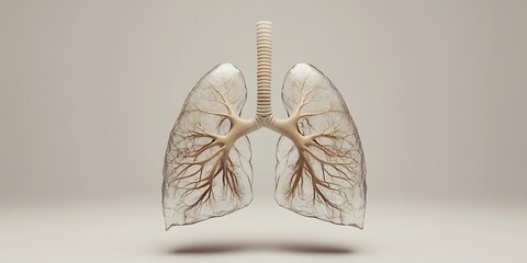 Glasslike minimalist plastic design of human lungs, visible airways