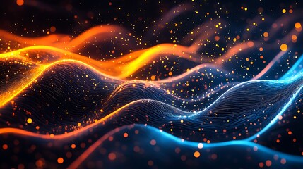 Blue and orange fractal waves abstract background