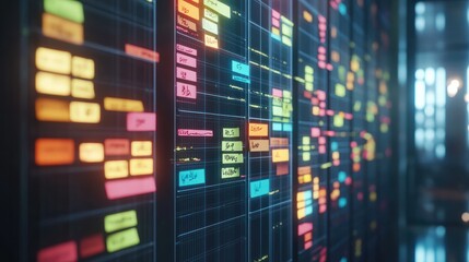 Agile software scrum board with tasks written on sticky notes, Agile development, Scrum, Software