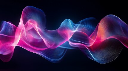 Obraz premium Flowing pink and blue waves illustration wallpaper background in against total black, 3d rendered futuristic backdrop