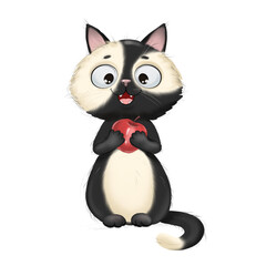 cartoon cat with apple.eps