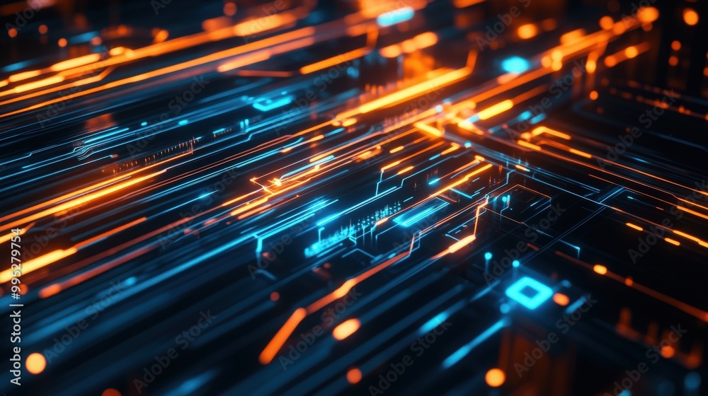 Poster abstract light technology pattern with dynamic shapes and glowing lines, showcasing futuristic desig