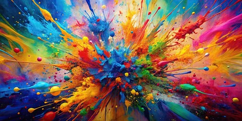 Dynamic colorful splash art with vibrant patterns and energetic brushstrokes