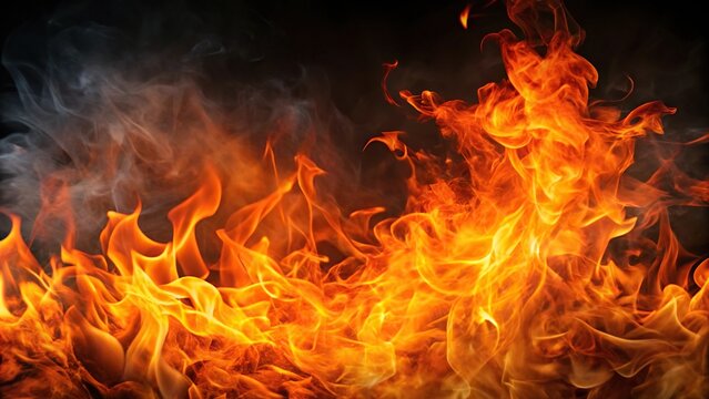 Dynamic orange flames reflected on a smoky background