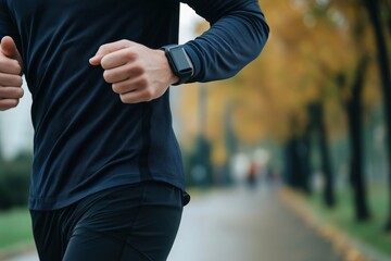 Fototapeta premium A running man with a smartwatch. to check your health status during a workout.