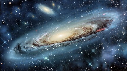Galaxy surrounded by dark energy and cosmic phenomena illustrating the grandeur of space and the universe