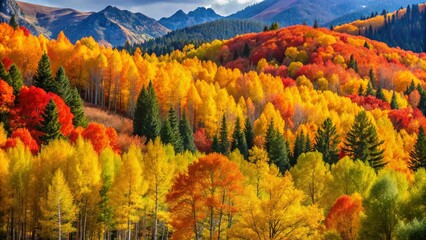 Majestic Aspen Trees in Colorado's Scenic Landscape Surrounded by Vibrant Autumn Foliage