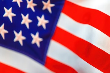 Close-up of wavy American flag with focus on stars