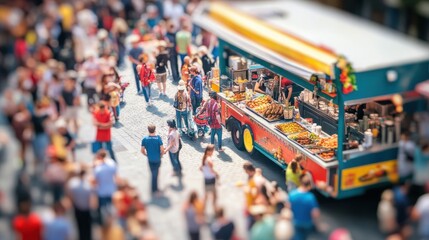 Obraz premium food truck at crowded outdoor city festival serving customers selective focus photo