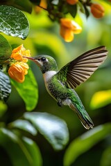 Fototapeta premium a hummingbird drinking nectar, ultra-realistic, ultra-detailed, 4k photorealistic, cinematic light 