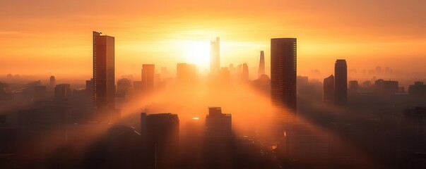 Sunrise over a bustling cityscape, Monday morning, fresh start to the week