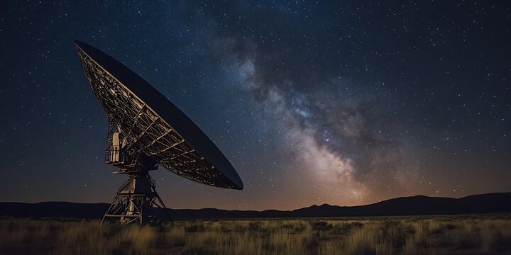 High tech satellite telecommunication with background of beautiful night sky