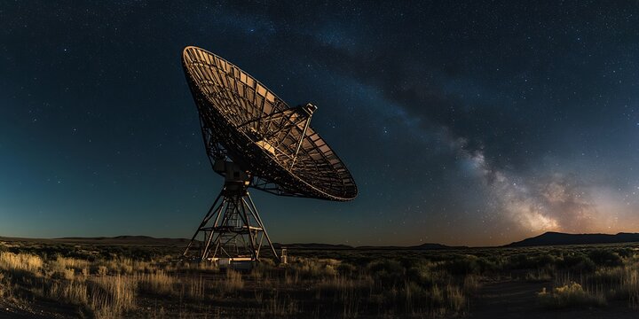 High tech satellite telecommunication with background of beautiful night sky