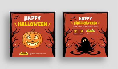 Happy Halloween social media banner or web banner template, Halloween promotion sale post template