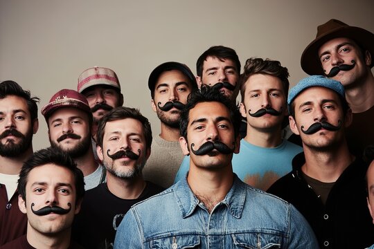 Group of diverse men with mustaches supporting mens health.