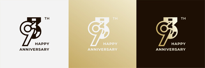Logo 93th, 93 years anniversary, Creative template for celebration, birthday, greeting and invitation. Editable file