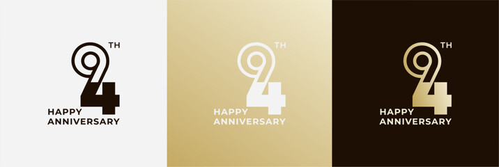 Logo 94th, 94 years anniversary, design template for celebration, birthday, greeting and invitation. Editable file