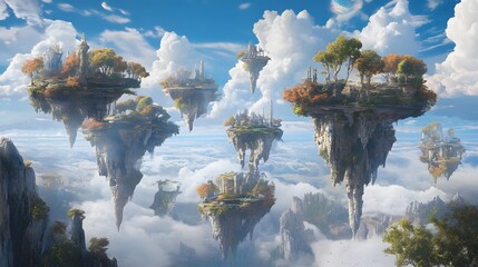63. A magical realm with floating islands and ethereal landscapes