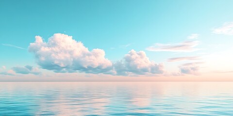 Fototapeta premium Vast sea with clear sky above, sea is at peace and fluffy clouds are visible in the sky