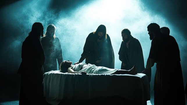 Silhouette of the healing of Jairus's daughter by Jesus