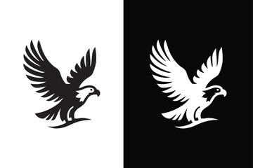 American Eagle Icon. Vector Silhouette in Flight on Black and White