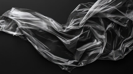 Naklejka premium Transparent plastic wrap overlay on black background. Horizontal stretched polyethylene cover.