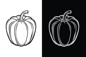Vector illustration of a bell pepper. Bell pepper line icon black white background.