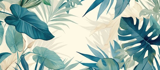 Fototapeta premium Tropical foliage artwork vector featuring palm leaves and floral elements with a watercolor effect Ideal for canvas prints wallpaper fabric patterns and decorative arts