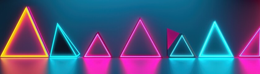 Colorful neon triangles glow against a vibrant backdrop, creating a modern and dynamic visual perfect for design projects.
