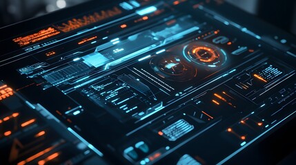 Obraz premium Futuristic tech interface layered on a muted surface with a sleek design