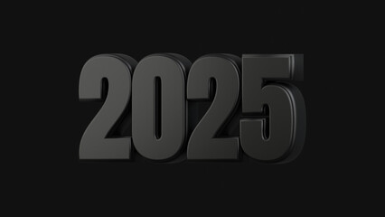 New Year 2025 3d Sign on a black background. 3d Rendering