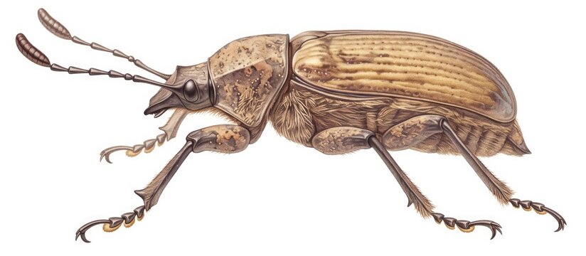 Illustration of a Pine weevil Pissodes pini set against a clean white backdrop
