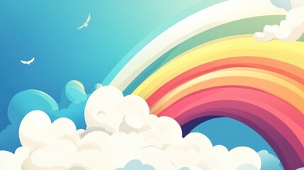Fototapeta premium Abstract vector illustration of a rainbow blending with soft clouds
