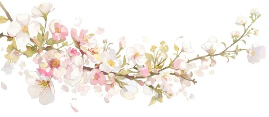 Fototapeta premium Floral border design featuring pink and white blooms on a white background