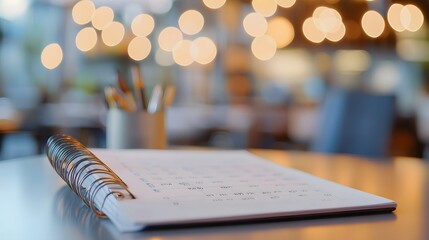 Close up white paper desk calendar with blurred bokeh background appointment and business meeting concept.