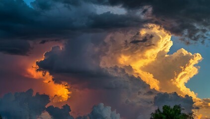 Obraz premium vibrant, colorful, stormy sky with a beam of sunlight breaking through the clouds