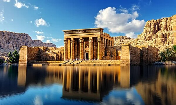 Ancient Egyptian Temple by the Lake
