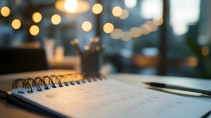 Close up white paper desk calendar with blurred bokeh background appointment and business meeting concept.