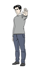 Man posing stop sign isolated