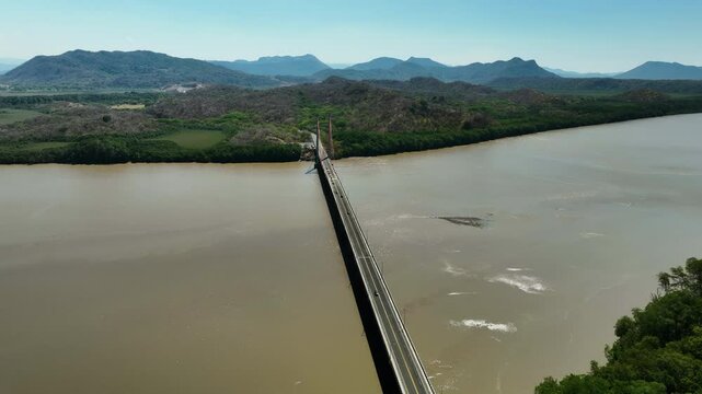 Drone overlooking the Amistad Bridge (Puente La Amistad de Taiw&aacute;n) in Costa Rica