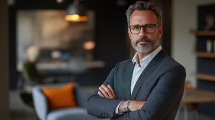 Fototapeta premium Confident Businessman in Modern Office Setting